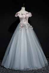 A-Line Off Shoulder Long Off Shoulder Party Dress, Tulle Sweet 16 Dress